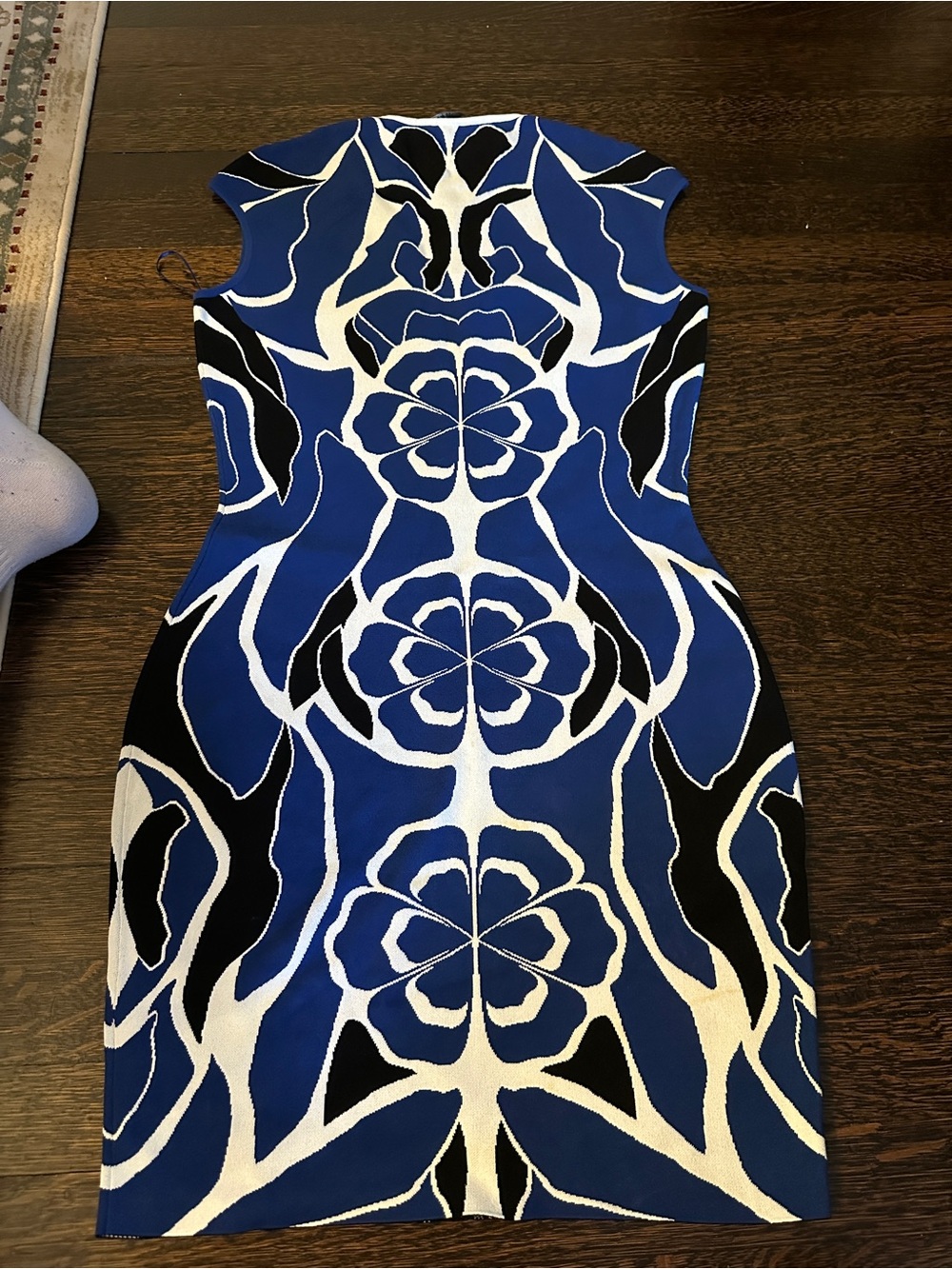 Alexander McQueen Blue White Black Floral-Patterned Mini Dress